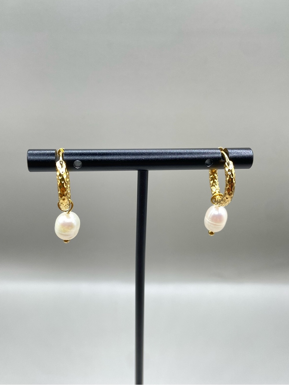 Harli + Harpa Gold Plated Stainless Steel Pearl Charm Hoop Earrings